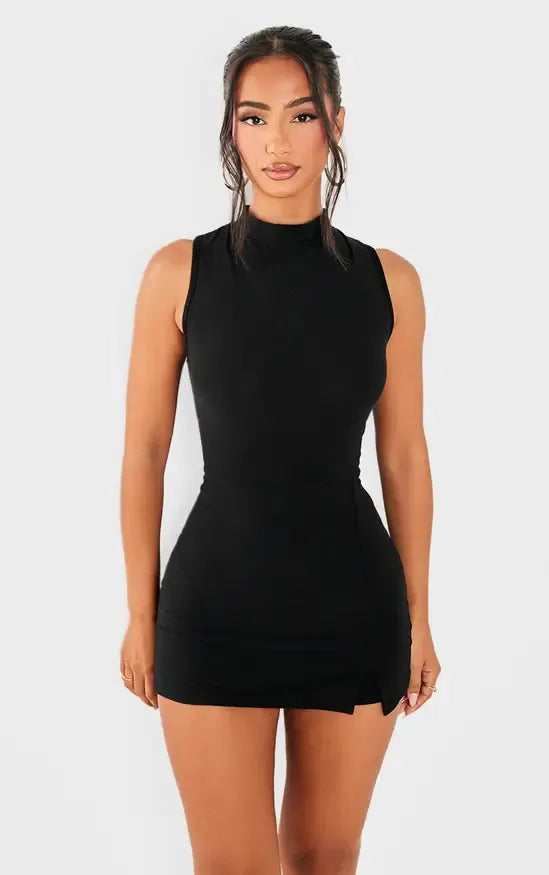 Petite Black Soft Touch High Neck Sleeveless Skort Playsuit